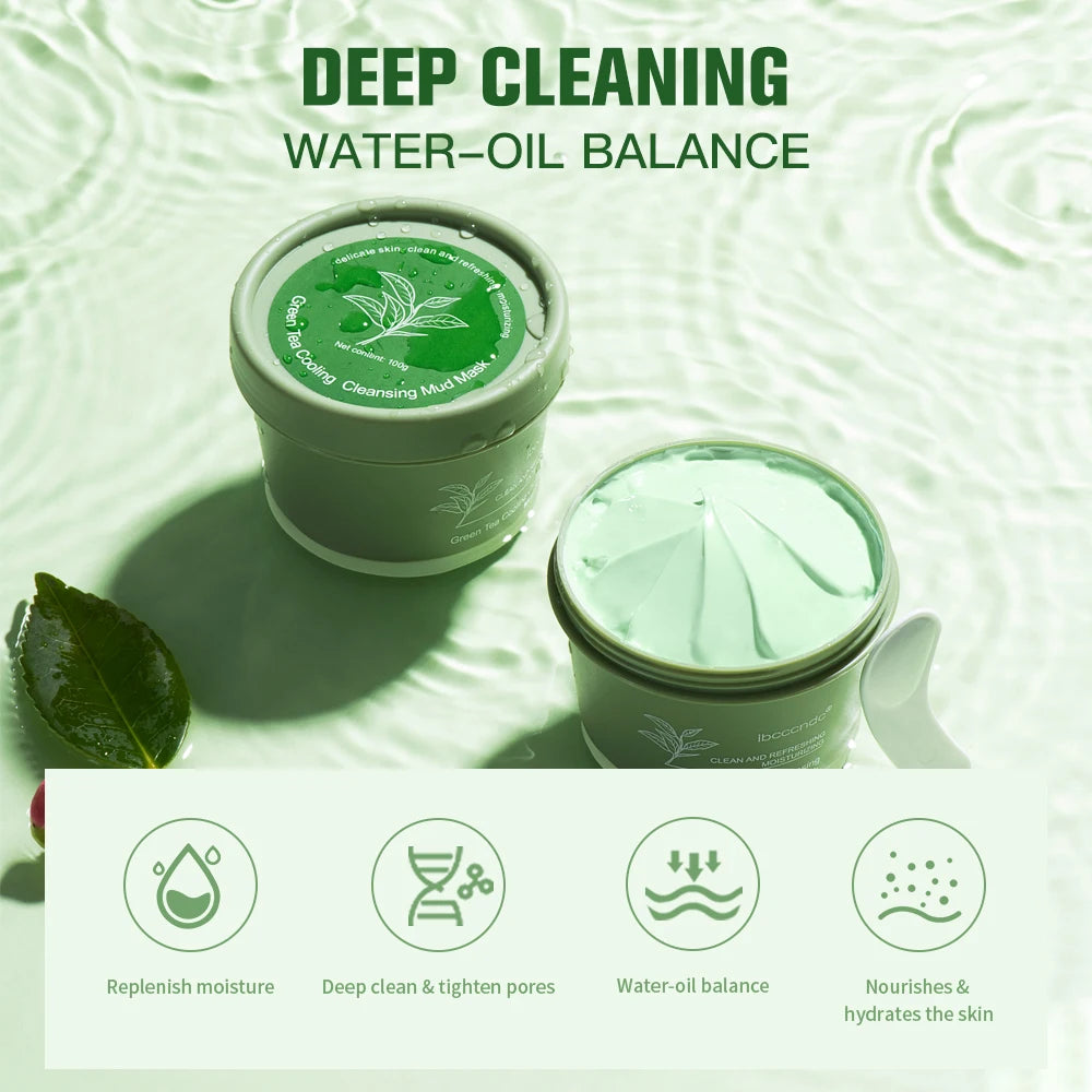 Green Tea Mud Mask Natural Skincare Deeply Cleansing Pore Nourishing Clay Face Mask Face Skin Care Cleaner 100g
