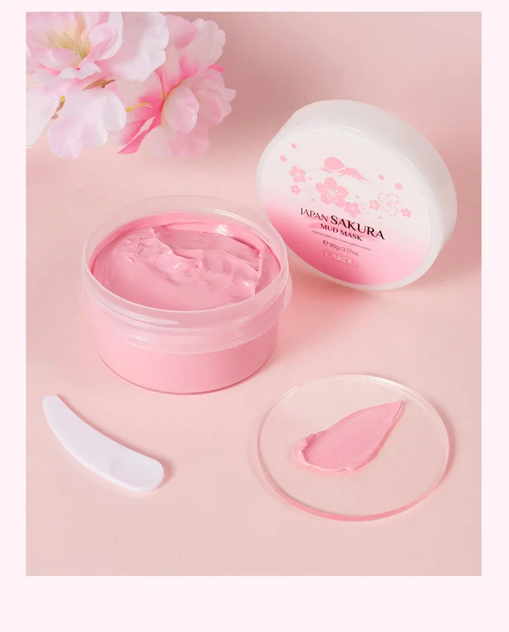 Laikou Sakura Mud Mask Deep Cleansing Oil Control Balance Antioxidan Shrink Pores Remove Blackheads Refreshing Facial Mask90/25g