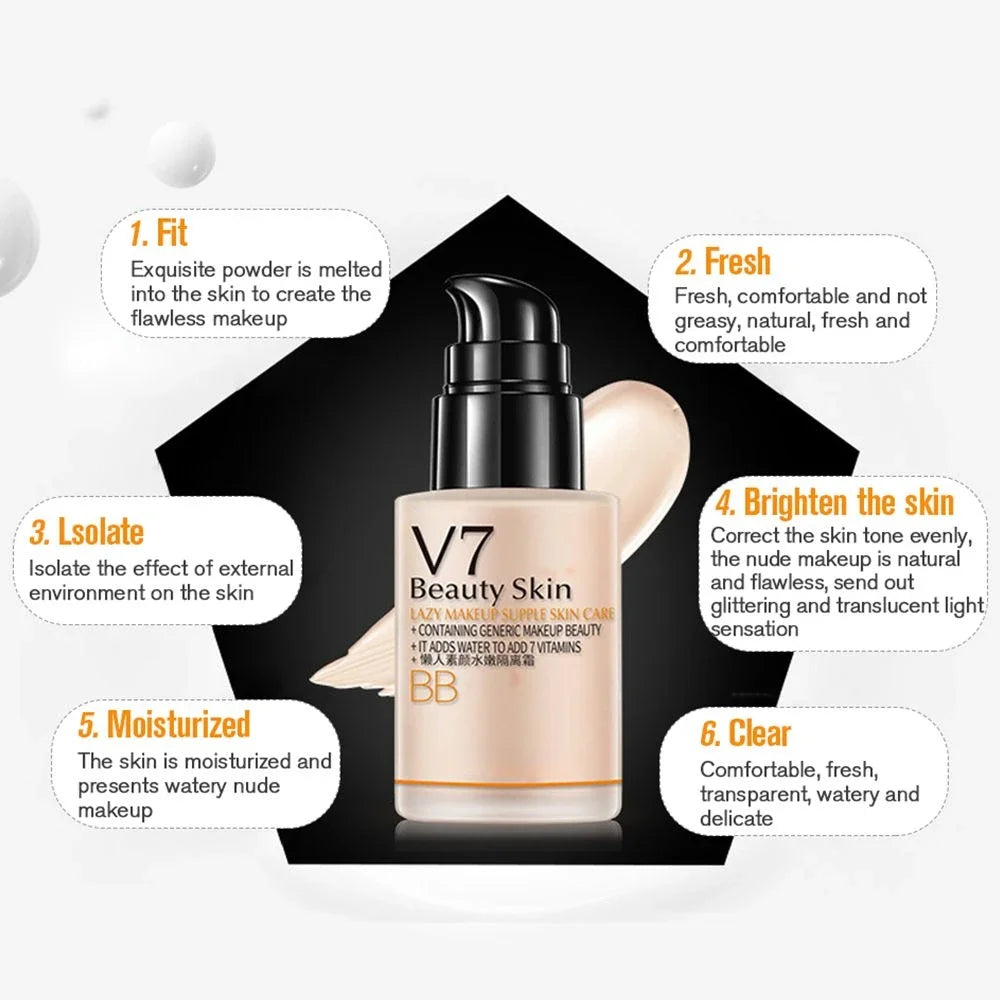 V7 Lazy Lotion BB CC Cream Natural Moisturizing Makeup Concealer Foundation Waterproof Cosmetic