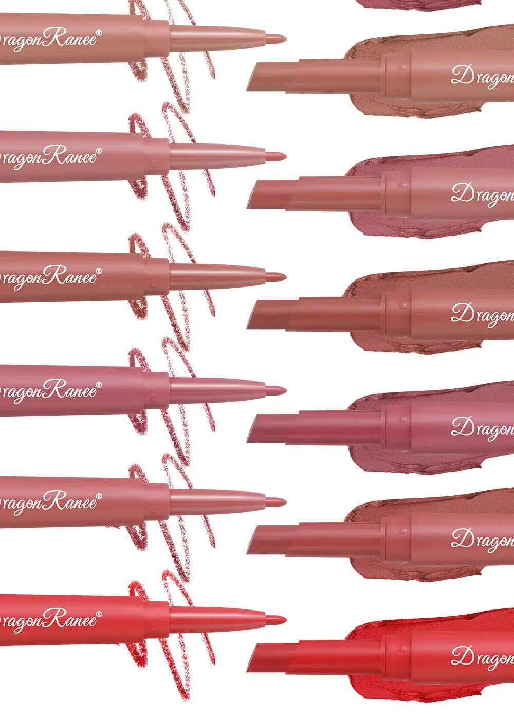 Waterproof Nude Matte Lip Liner Pencil Double Ended Matte Lipstick Lasting Moisturizing Rose Red Lipstick 2 in 1 Lipliner Makeup