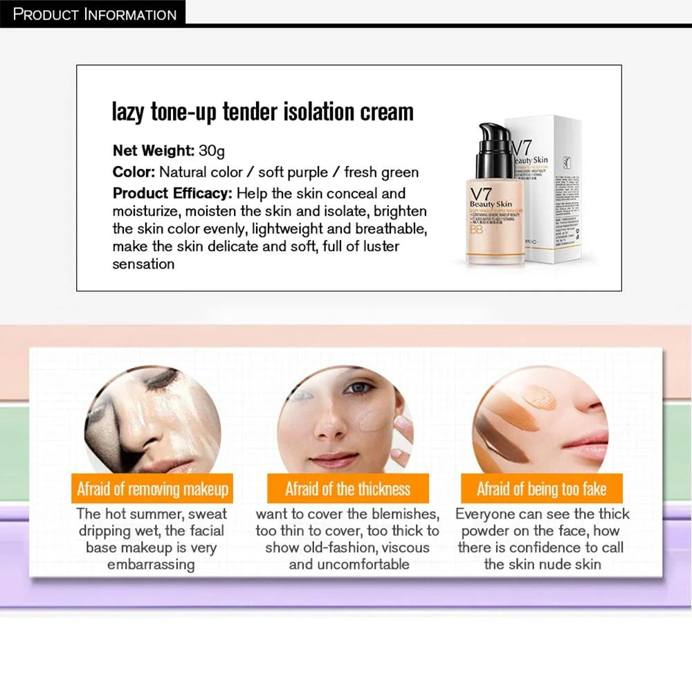 V7 Lazy Lotion BB CC Cream Natural Moisturizing Makeup Concealer Foundation Waterproof Cosmetic