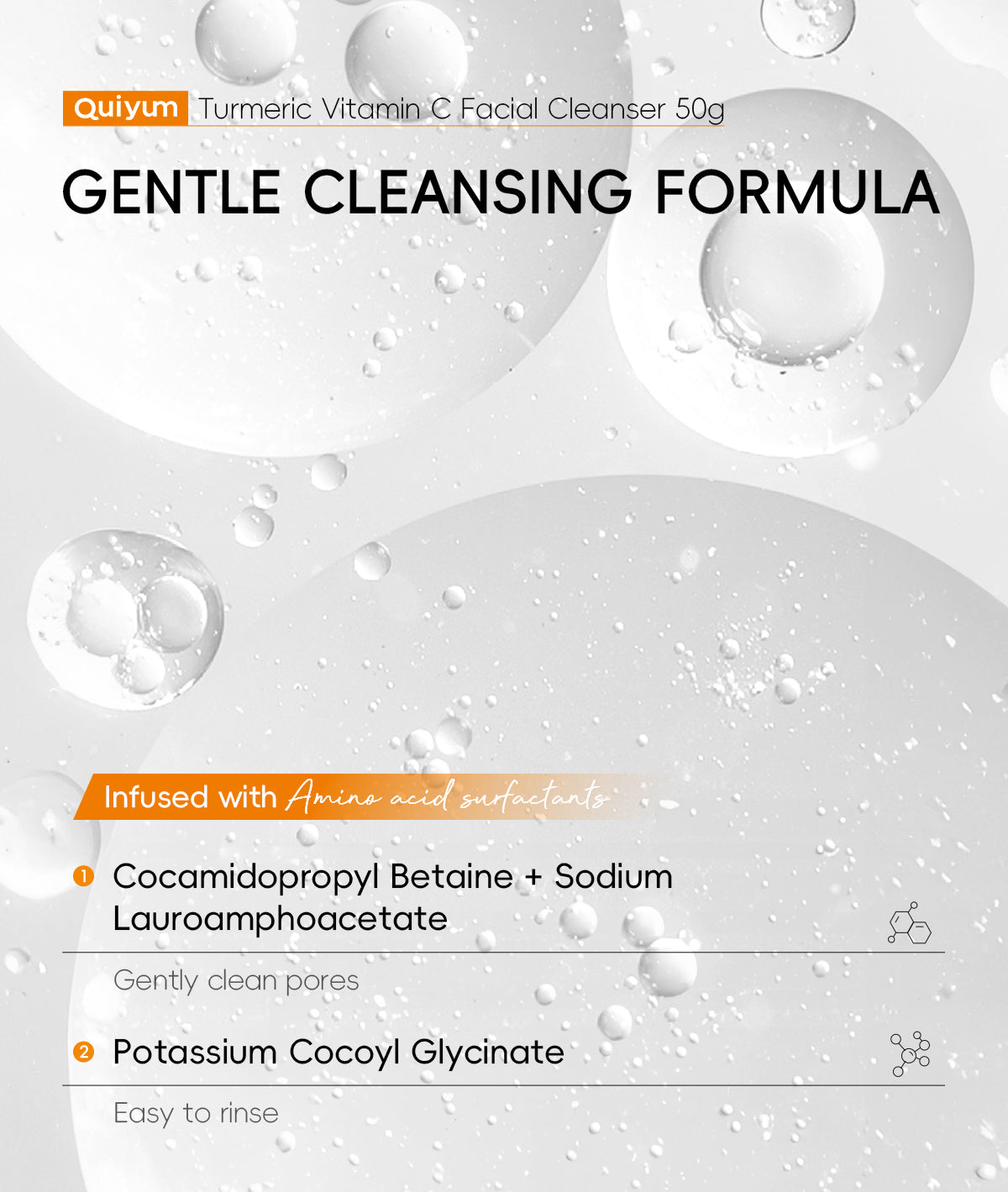 Quiyum Turmeric Vitamin C Cleanser Brighten Skin Tone Gentle Cleansing Face Wash Oil Control 50g