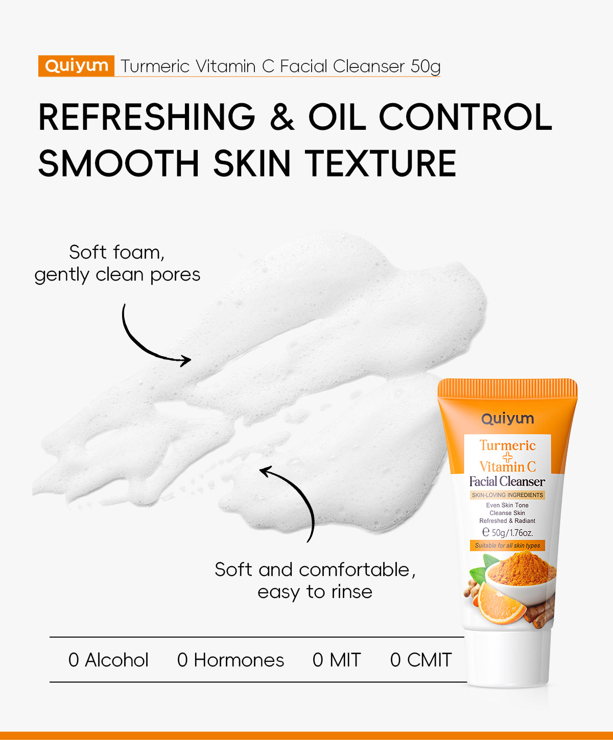 Quiyum Turmeric Vitamin C Cleanser Brighten Skin Tone Gentle Cleansing Face Wash Oil Control 50g