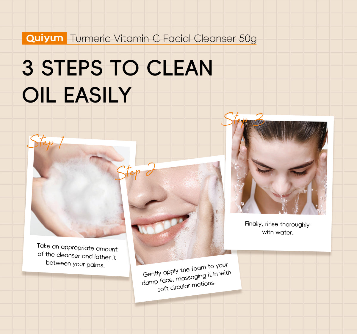 Quiyum Turmeric Vitamin C Cleanser Brighten Skin Tone Gentle Cleansing Face Wash Oil Control 50g