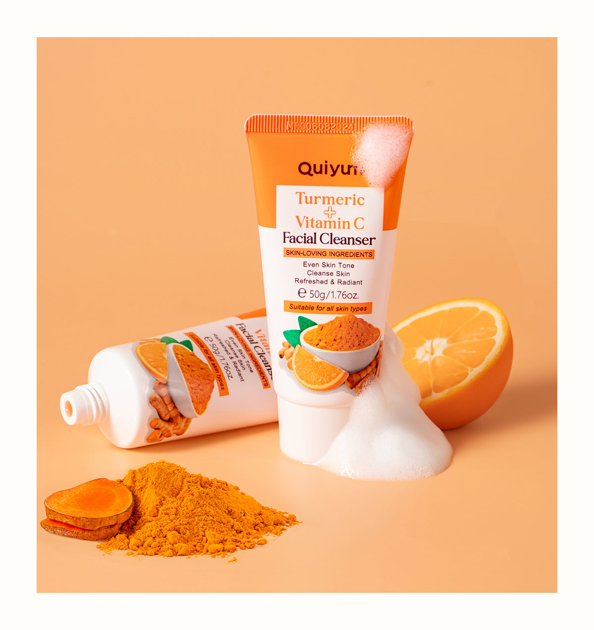 Quiyum Turmeric Vitamin C Cleanser Brighten Skin Tone Gentle Cleansing Face Wash Oil Control 50g